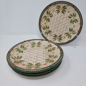 Temptations Old World Green Basketweave Set 4 Salad Sandwich Plates 8" Retired